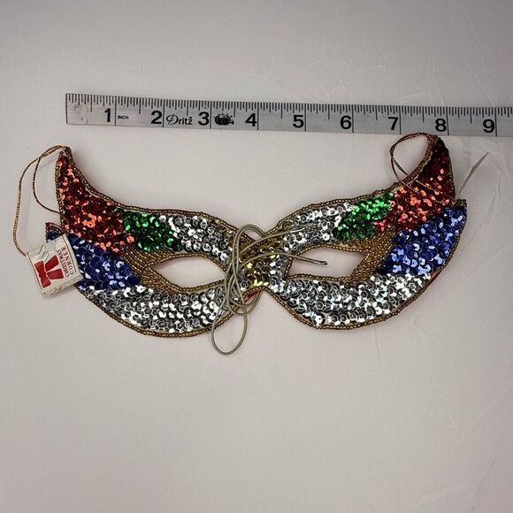 Vintage Sequin Mardi Gras Mask – Handmade USA – Costume Corner - Halloween - Picture 4 of 4